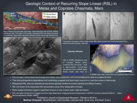 Geologic Context of Recurring Slope Lineae (RSL) in