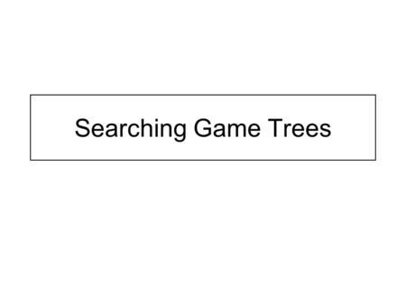 Searching Game Trees. The top-level statement play(Game) :- initialize(Game,Position,Player), display_game(Position,Player), play(Position,Player,Result).