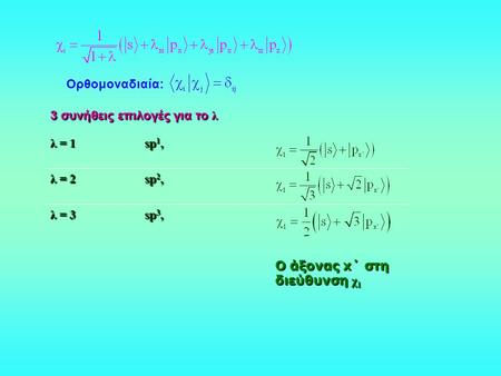 Ορθομοναδιαία: 3 συνήθεις επιλογές για το λ λ = 1 sp 1, λ = 2 sp 2, λ = 3 sp 3, O άξονας x΄ στη διεύθυνση χ 1.