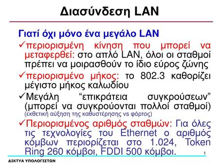Διασύνδεση LAN Γιατί όχι μόνο ένα μεγάλο LAN