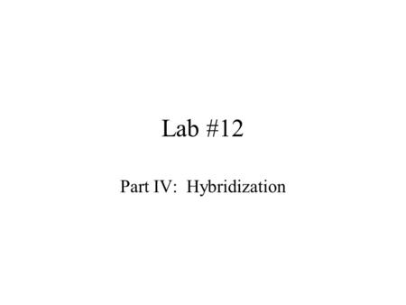 Part IV: Hybridization