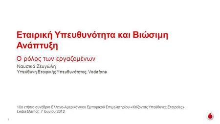 1 Εταιρική Υπευθυνότητα και Βιώσιμη Ανάπτυξη Ο ρόλος των εργαζομένων 10ο ετήσιο συνέδριο Ελληνο-Αμερικάνικου Εμπορικού Επιμελητηρίου «Κτίζοντας Υπεύθυνες.