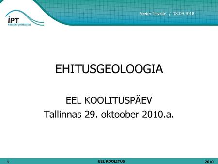 EEL KOOLITUSPÄEV Tallinnas 29. oktoober 2010.a.