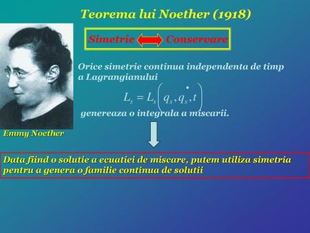 Teorema lui Noether (1918) Simetrie Conservare
