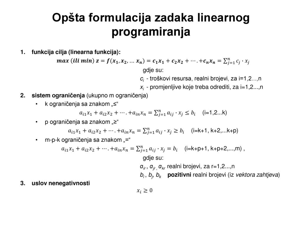 Opšta formulacija zadaka linearnog programiranja