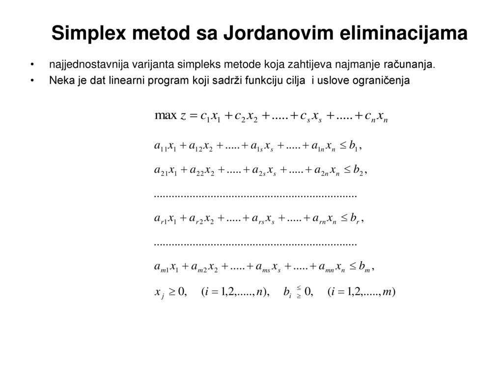 Simplex metod sa Jordanovim eliminacijama