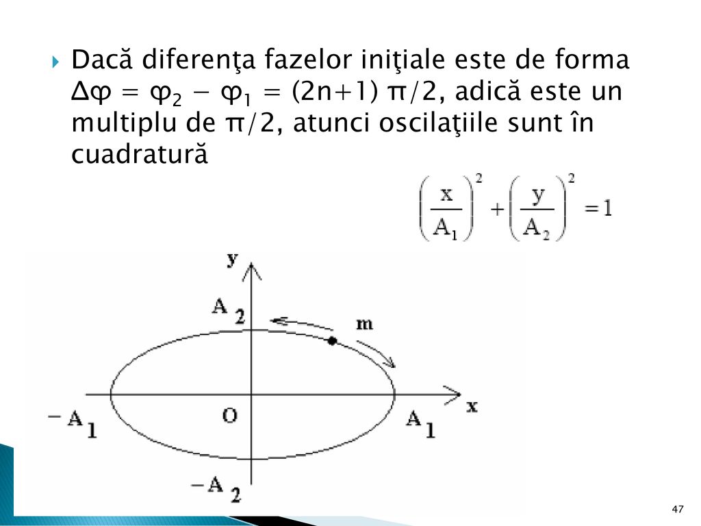 Dacă diferenţa fazelor iniţiale este de forma Δϕ = ϕ2 − ϕ1 = (2n+1) π/2, adică este un multiplu de π/2, atunci oscilaţiile sunt în cuadratură