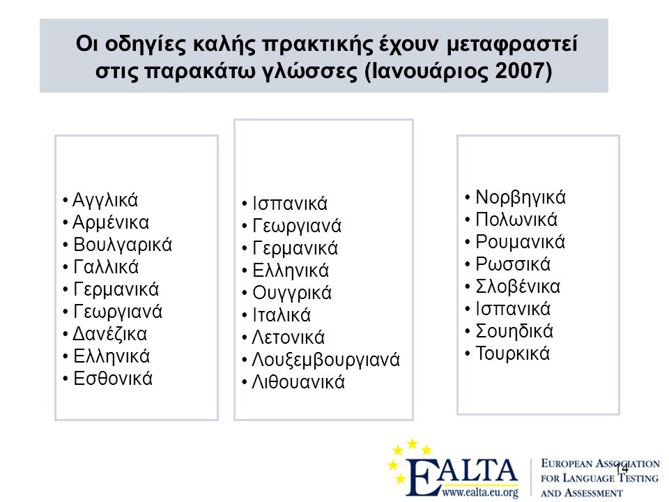 Οι οδηγίες καλής πρακτικής έχουν μεταφραστεί στις παρακάτω γλώσσες (Ιανουάριος 2007)