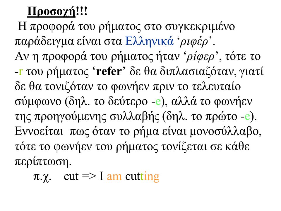 Προσοχή!!. Η προφορά του ρήματος στο συγκεκριμένο παράδειγμα είναι στα Ελληνικά ‘ριφέρ’.