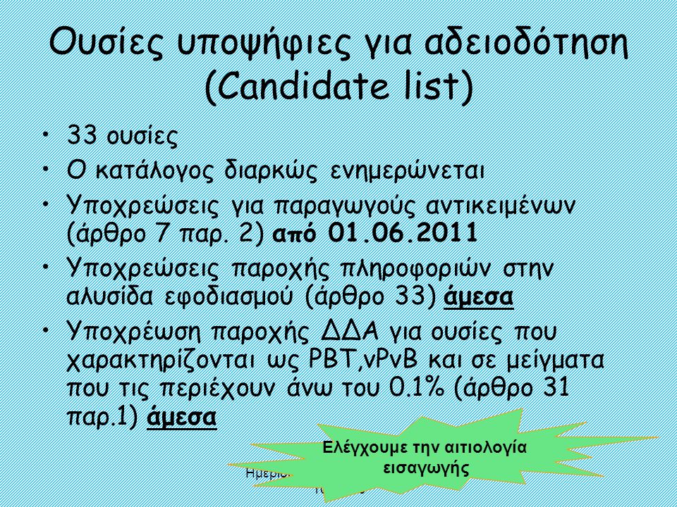 Ουσίες υποψήφιες για αδειοδότηση (Candidate list)