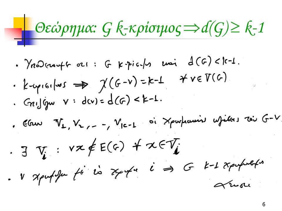 Θεώρημα: G k-κρίσιμος d(G)  k-1