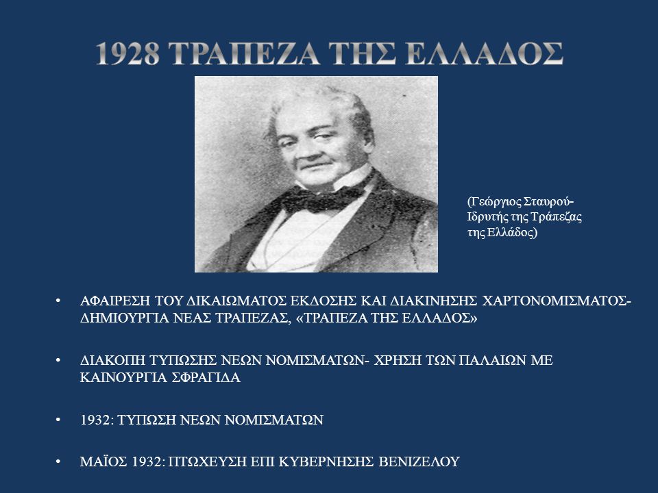 1928 ΤΡΑΠΕΖΑ ΤΗΣ ΕΛΛΑΔΟΣ (Γεώργιος Σταυρού- Ιδρυτής της Τράπεζας της Ελλάδος)