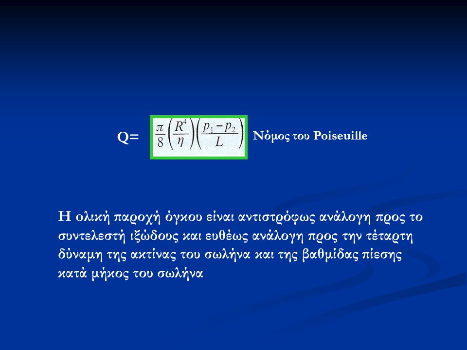 Q= Νόμος του Poiseuille.