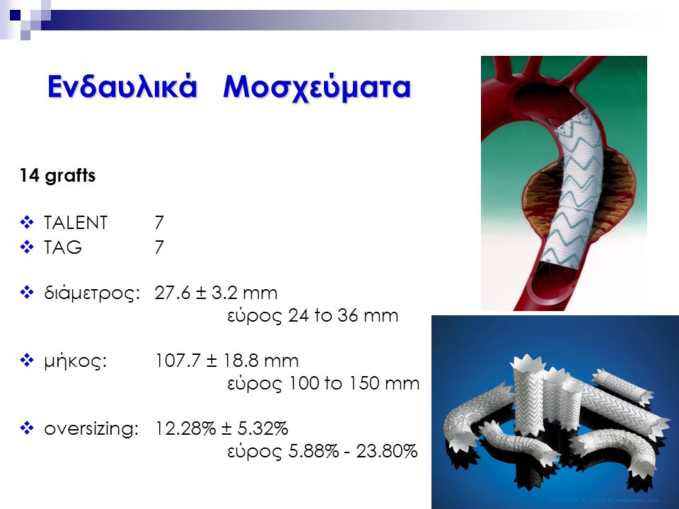 Ενδαυλικά Μοσχεύματα 14 grafts TALENT 7 TAG 7 διάμετρος: 27.6 ± 3.2 mm