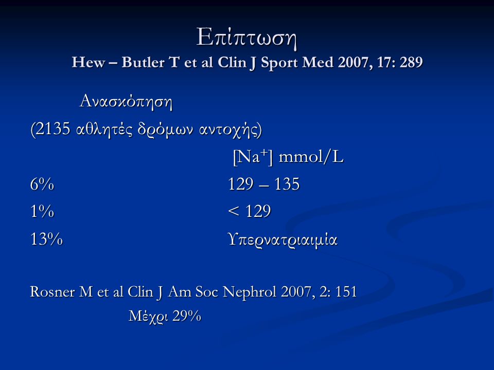 Επίπτωση Hew – Butler T et al Clin J Sport Med 2007, 17: 289