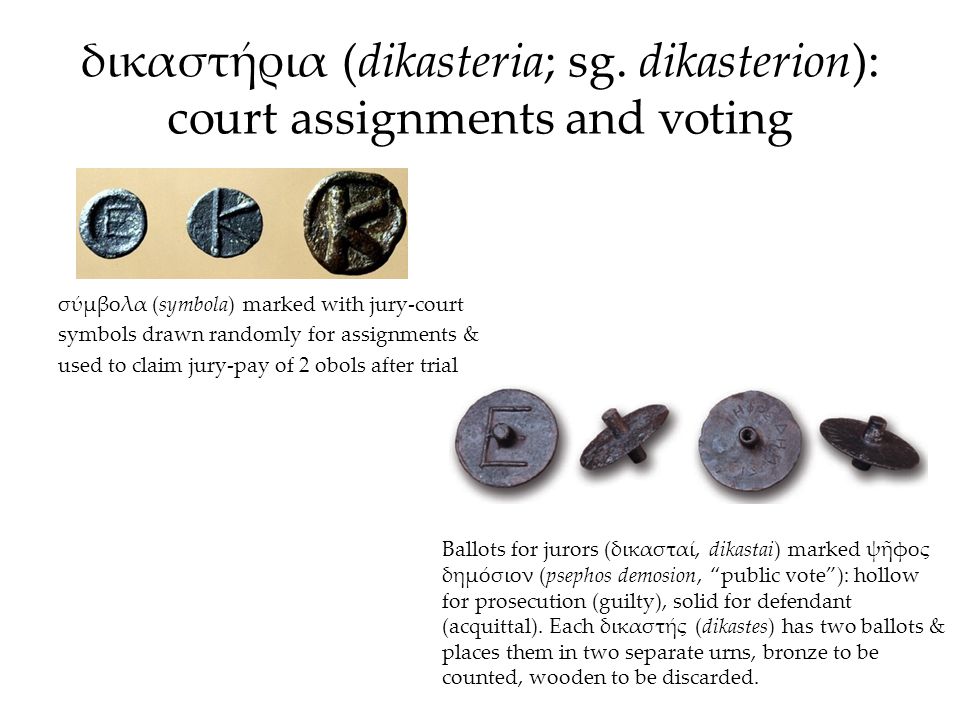 δικαστήρια (dikasteria; sg. dikasterion): court assignments and voting