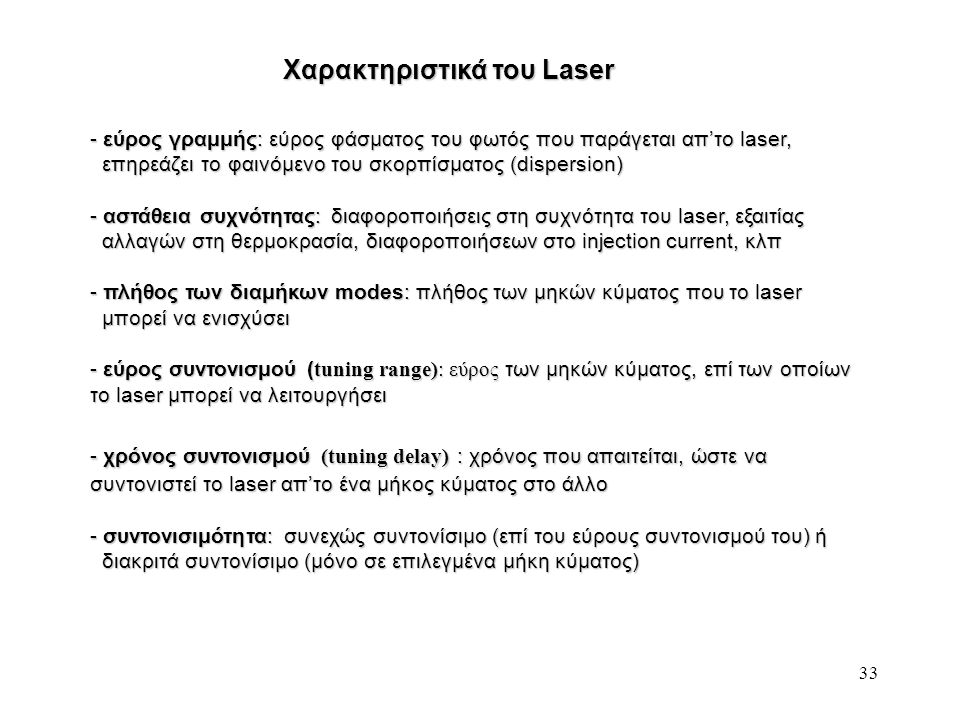 Χαρακτηριστικά του Laser