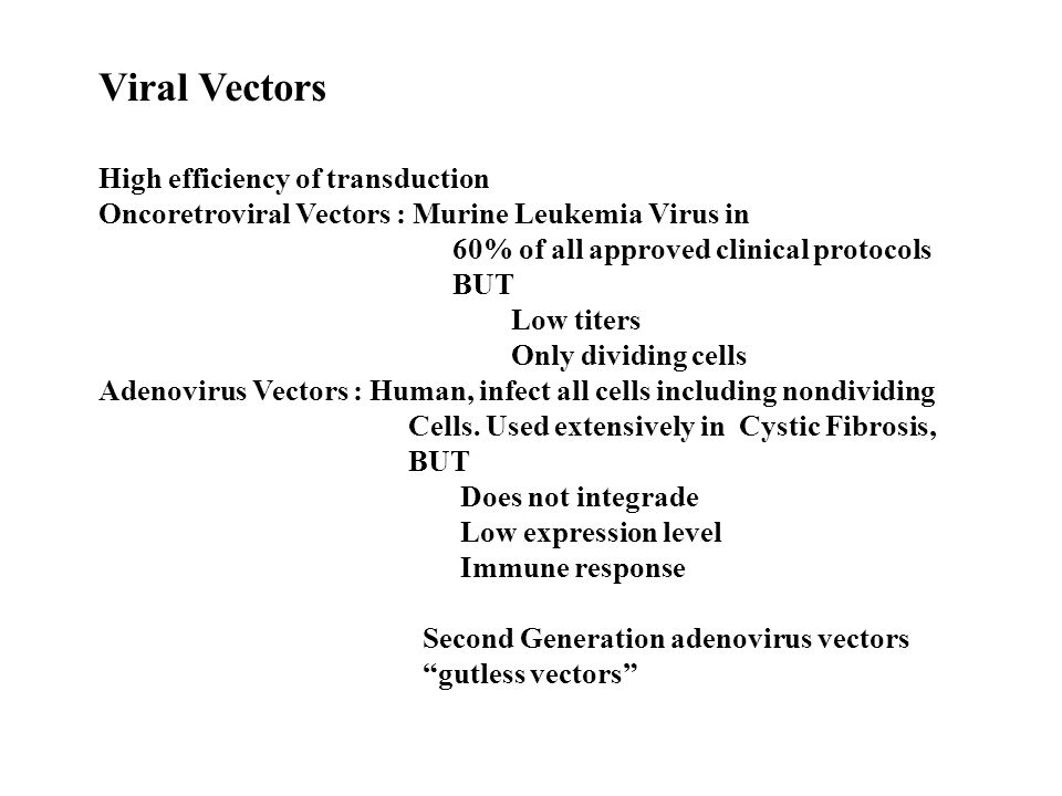 Viral Vectors High efficiency of transduction