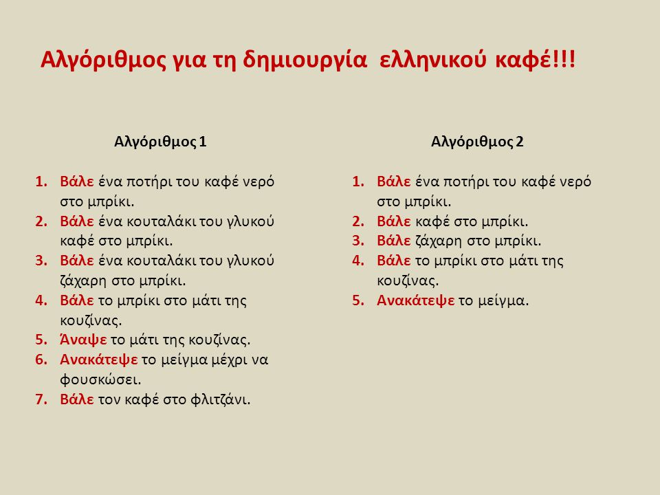 Αλγόριθμος για τη δημιουργία ελληνικού καφέ!!!