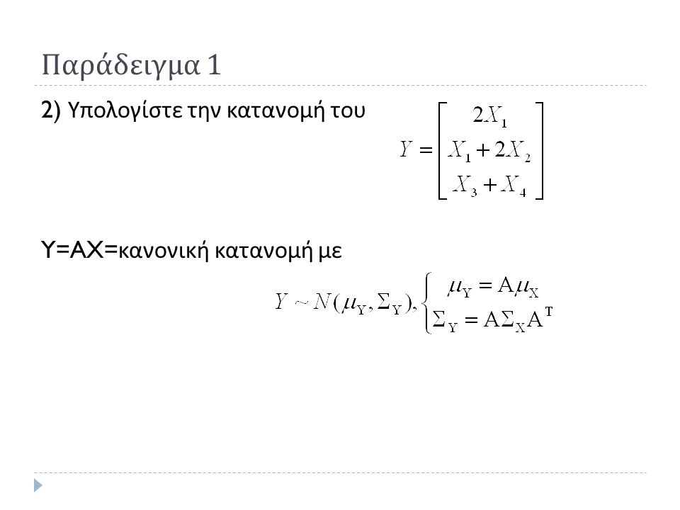 Παράδειγμα 1 2) Υπολογίστε την κατανομή του Y=AX=κανονική κατανομή με