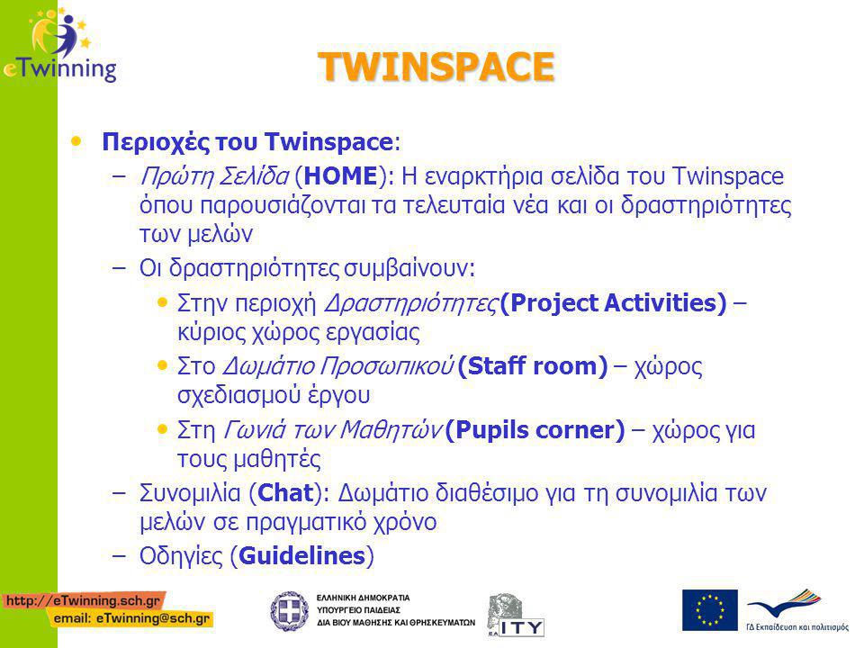 TWINSPACE Περιοχές του Twinspace: