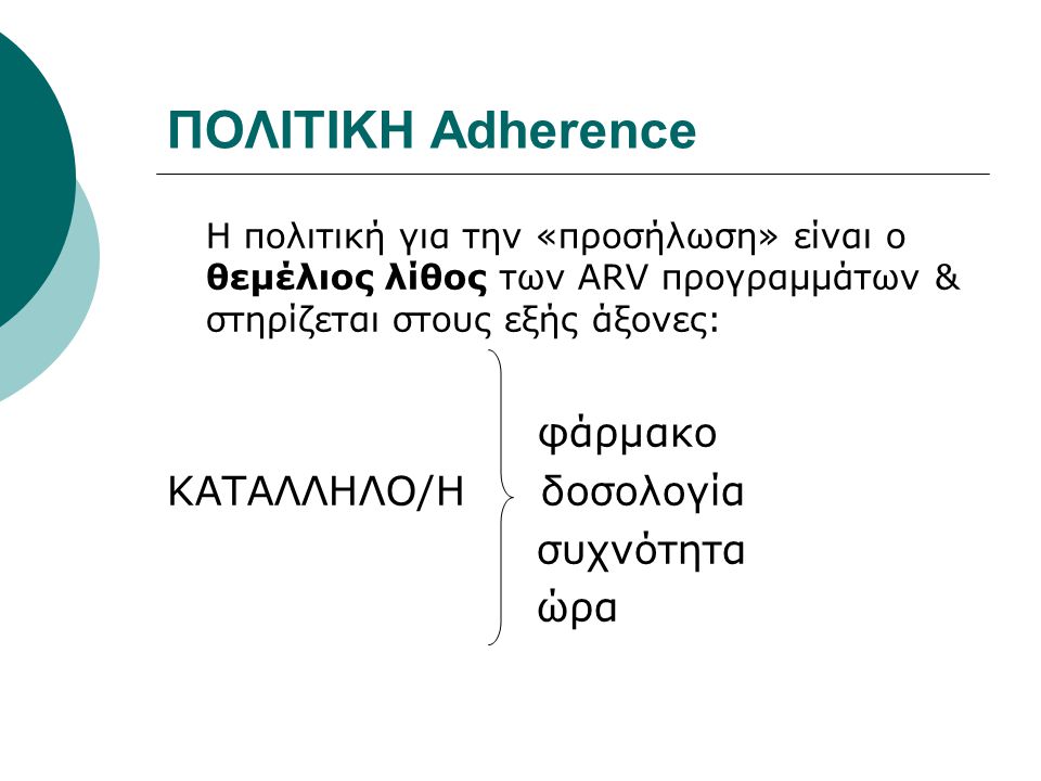 ΠΟΛΙΤΙΚΗ Adherence φάρμακο ΚΑΤΑΛΛΗΛΟ/Η δοσολογία συχνότητα ώρα