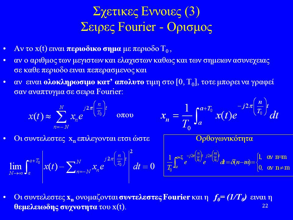 Σχετικες Εννοιες (3) Σειρες Fourier - Ορισμος