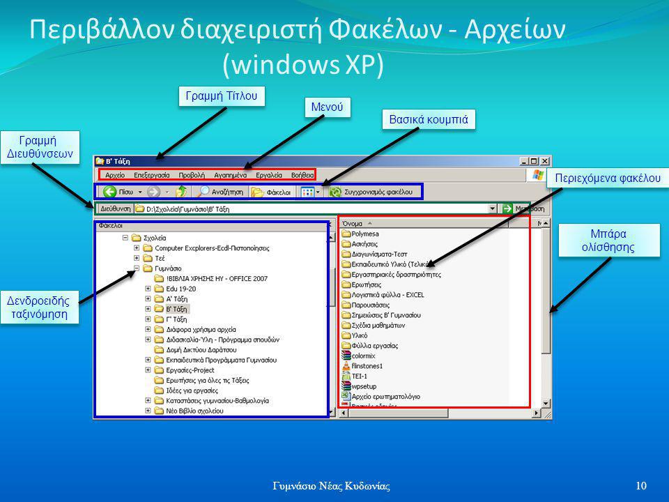 Περιβάλλον διαχειριστή Φακέλων - Αρχείων (windows XP)