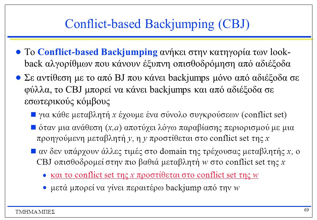 Conflict-based Backjumping (CBJ)