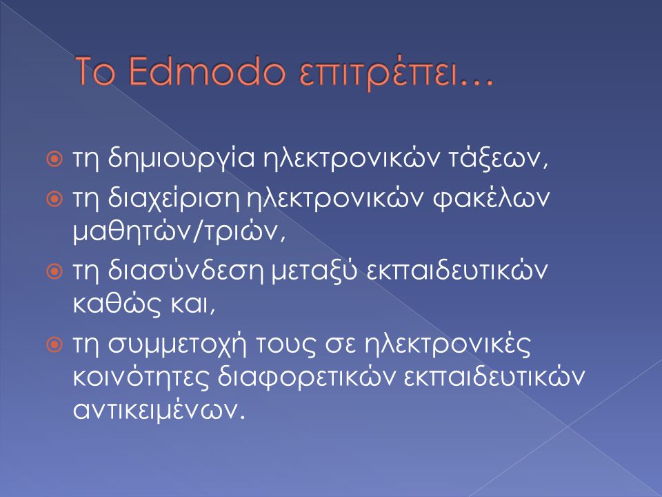 Το Edmodo επιτρέπει… τη δημιουργία ηλεκτρονικών τάξεων,