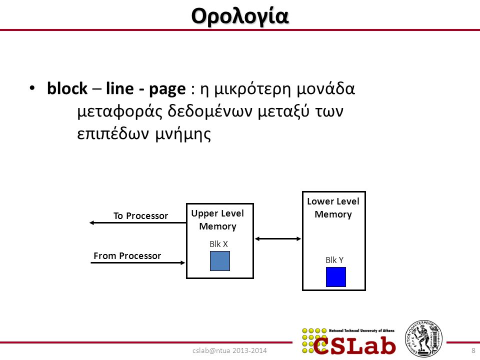 Ορολογία block – line - page : η μικρότερη μονάδα μεταφοράς δεδομένων μεταξύ των επιπέδων μνήμης.