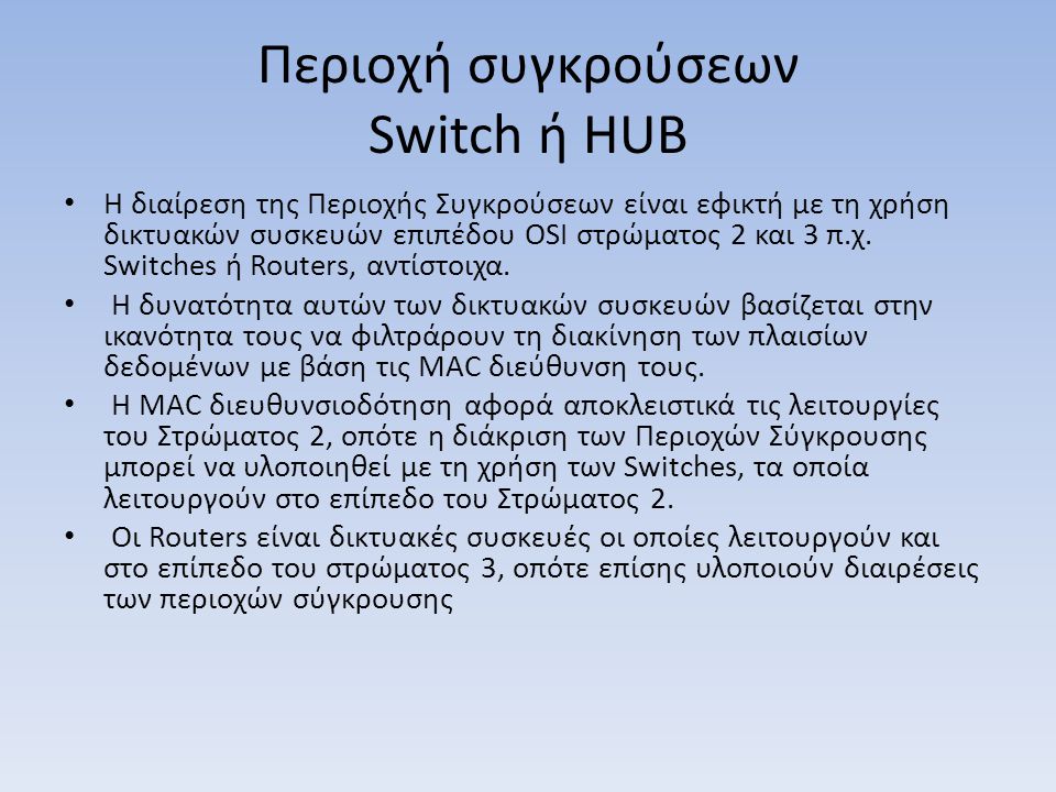 Περιοχή συγκρούσεων Switch ή HUB