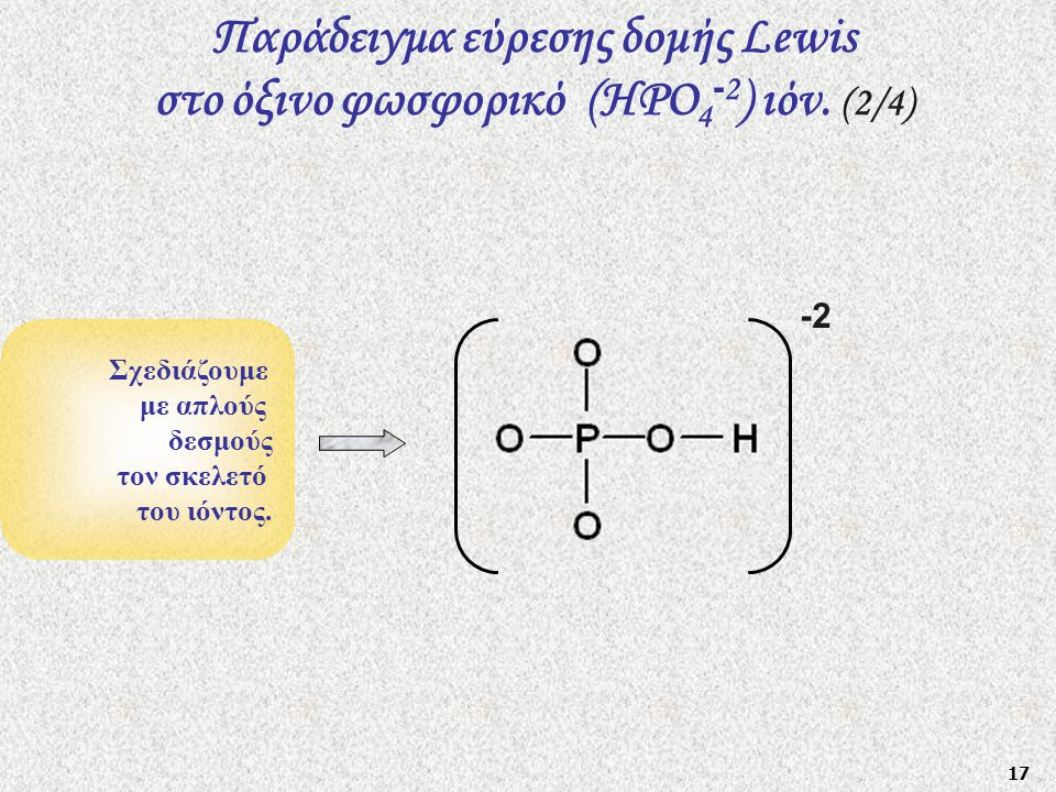 Παράδειγμα εύρεσης δομής Lewis στο όξινο φωσφορικό (HΡO4-2) ιόν. (2/4)