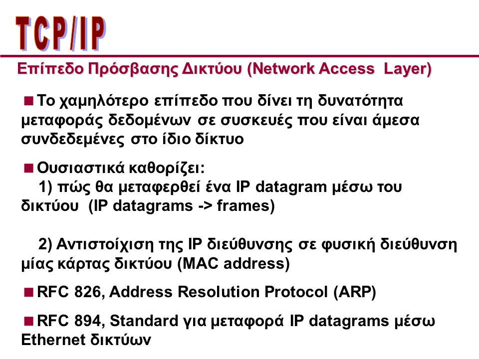 ΤCP/IP Επίπεδo Πρόσβασης Δικτύου (Network Access Layer)
