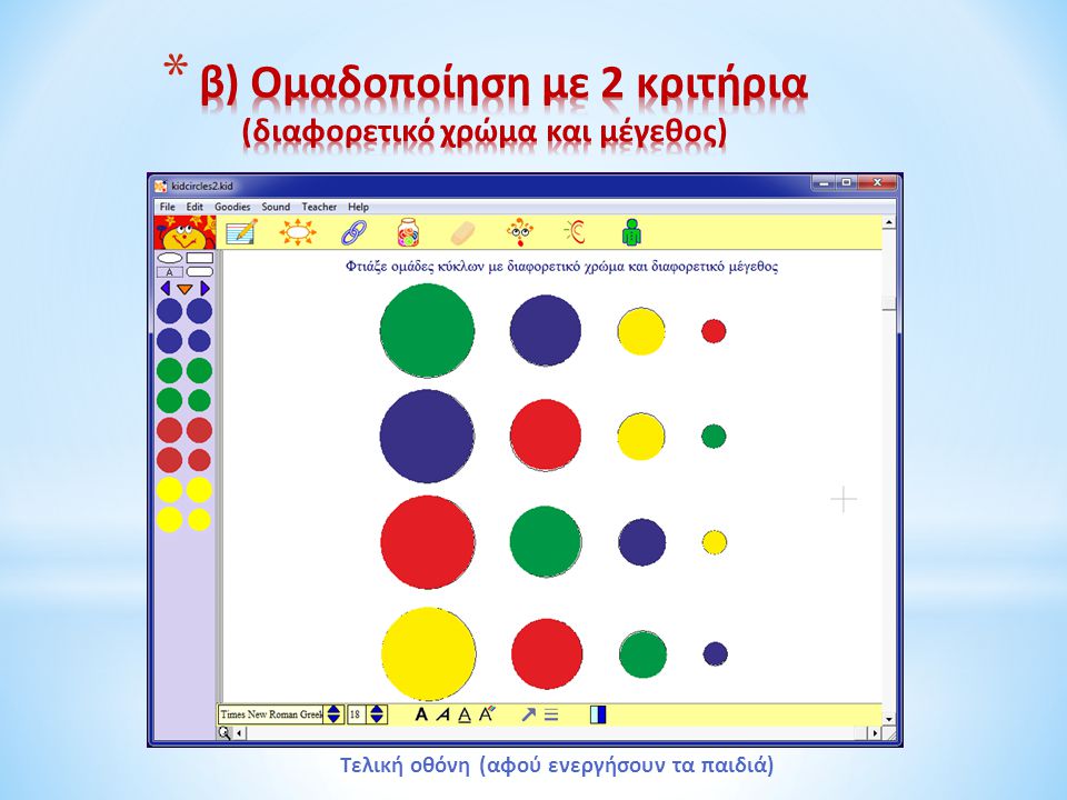 β) Ομαδοποίηση με 2 κριτήρια (διαφορετικό χρώμα και μέγεθος)
