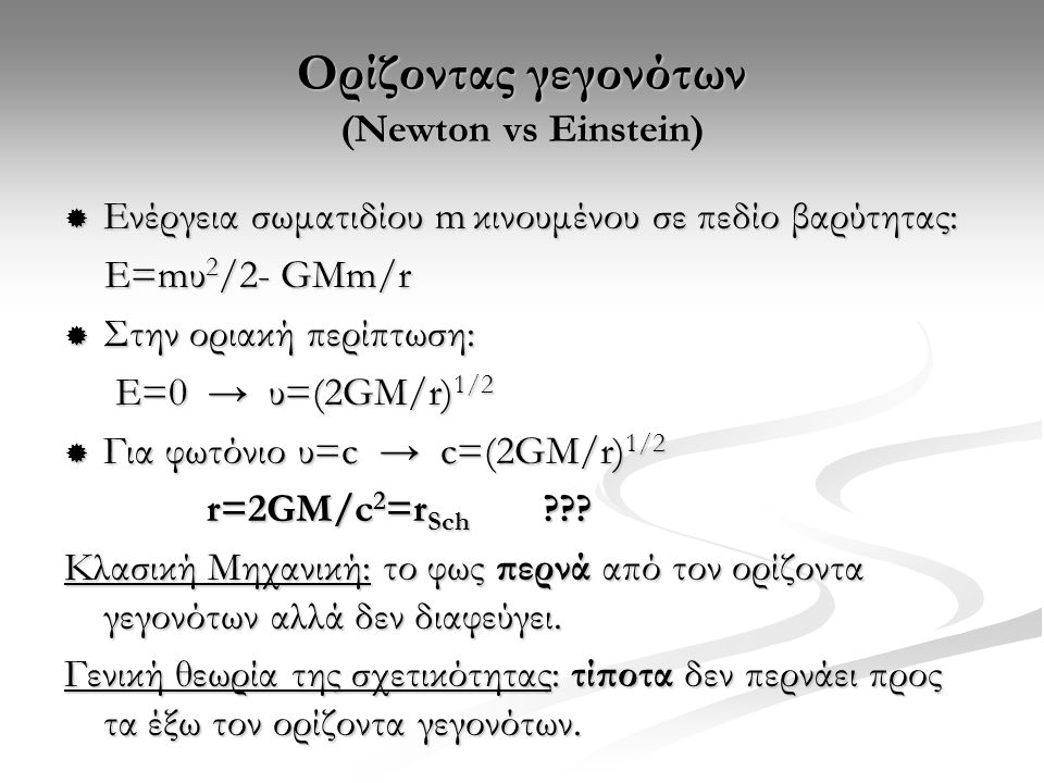 Ορίζοντας γεγονότων (Newton vs Einstein)