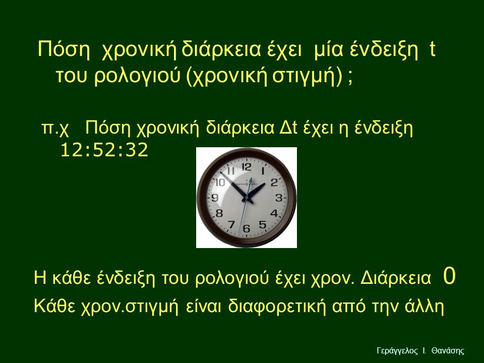 Πόση χρονική διάρκεια έχει μία ένδειξη t του ρολογιού (χρονική στιγμή) ;