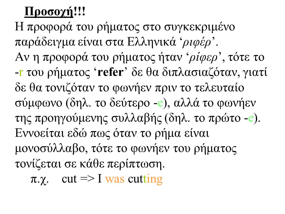 Προσοχή!!. Η προφορά του ρήματος στο συγκεκριμένο παράδειγμα είναι στα Ελληνικά ‘ριφέρ’.