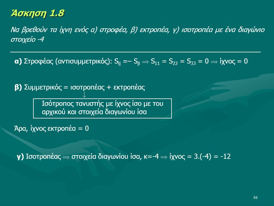 Άσκηση 1.8 Να βρεθούν τα ίχνη ενός α) στροφέα, β) εκτροπέα, γ) ισοτροπέα με ένα διαγώνιο στοιχείο -4.