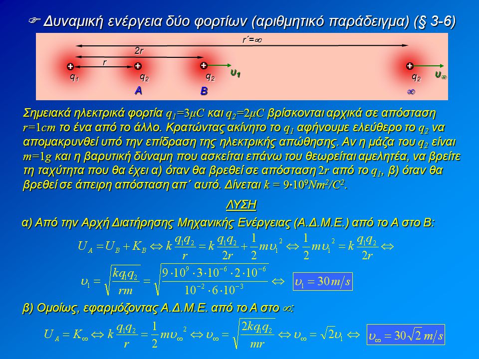  Δυναμική ενέργεια δύο φορτίων (αριθμητικό παράδειγμα) (§ 3-6)