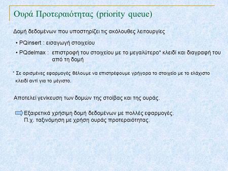TexPoint fonts used in EMF. Read the TexPoint manual before you delete this box.: AA A A A Ουρά Προτεραιότητας (priority queue) Δομή δεδομένων που υποστηρίζει.