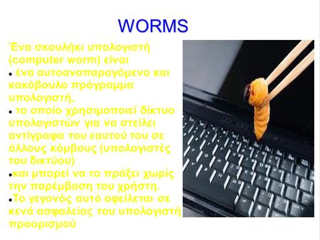 WORMS Ένα σκουλήκι υπολογιστή (computer worm) είναι