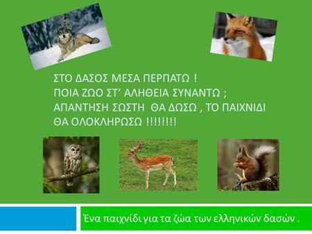 Ένα παιχνίδι για τα ζώα των ελληνικών δασών .
