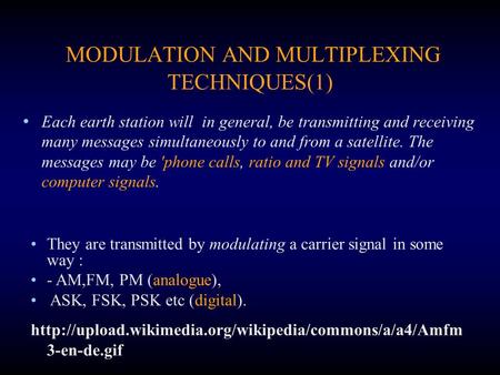 MODULATION AND MULTIPLEXING TECHNIQUES(1) Each earth station will in general, be transmitting and receiving many messages simultaneously to and from a.