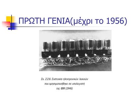 ΠΡΩΤΗ ΓΕΝΙΑ(μέχρι το 1956). ΔΕΥΤΕΡΗ ΓΕΝΙΑ (1956-1963) 1948- Εφευρέθηκε η κρυσταλλοτρίοδος (γνωστή ως τρανζίστορ) που αντικατέστησε την λυχνία. Αποτέλεσμα: