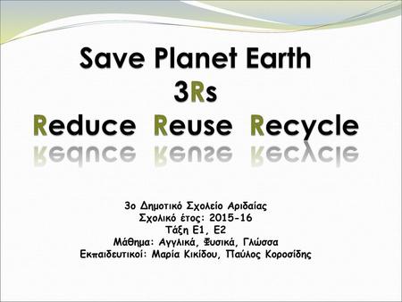 Save Planet Earth 3Rs Reduce Reuse Recycle