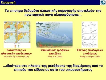 Εισαγωγή Τα επίσημα δεδομένα αλιευτικής παραγωγής αποτελούν την πρωταρχική πηγή πληροφόρησης... Κατάσταση των αλιευτικών αποθεμάτων Pauly and Jay Maclean.