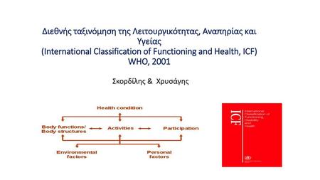 Διεθνής ταξινόμηση της Λειτουργικότητας, Αναπηρίας και Υγείας (International Classification of Functioning and Health, ICF) WHO, 2001 Σκορδίλης & Χρυσάγης.
