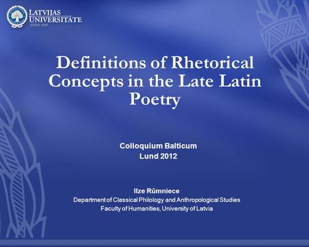 Definitions of Rhetorical Concepts in the Late Latin Poetry