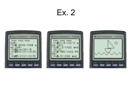 Ex. 2. Window Xmin = –8 Xmax = 8 Xscl = 1 Ymin = –8 Ymax = 8 Yscl = 1.